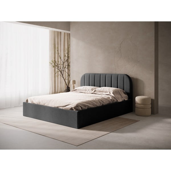 Letto matrimoniale imbottito color antracite con contenitore/senza testiera con rete inclusa 200x200 cm Susan – Micadoni -image-1