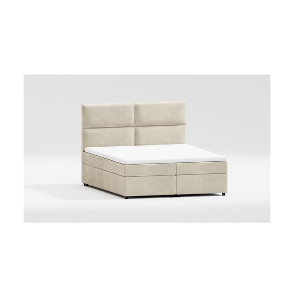 Letto matrimoniale imbottito beige con spazio contenitivo e rete 180x200 cm Rico - Ropez-image-4