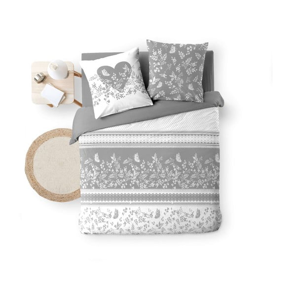 Set copripiumino e federa bianco/grigio in cotone per letto matrimoniale 200x200 cm Annie – douceur d'intérieur-image-4