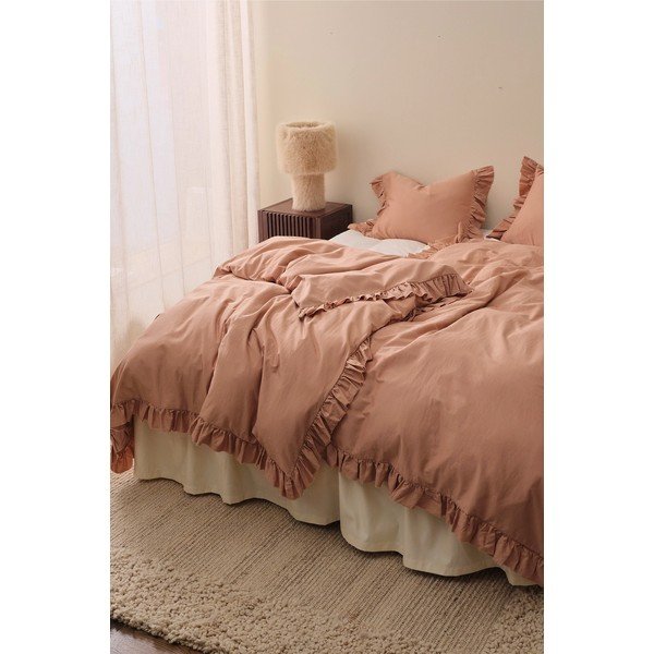 Set copripiumino e federa rosa polveroso in raso di cotone per letto singolo 150x210 cm Gloria – Ellos Home-image-1