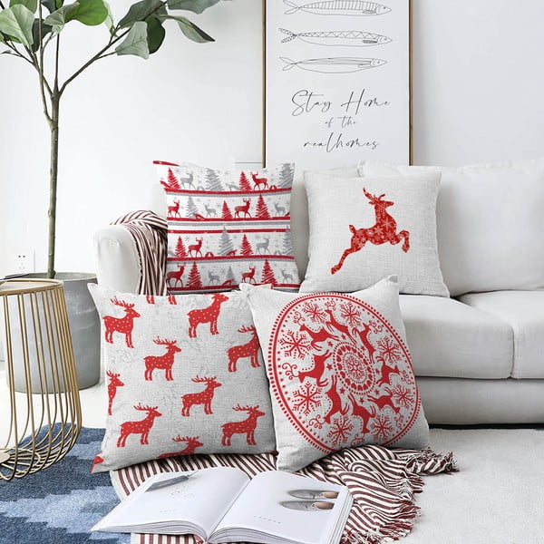 Set di 4 federe natalizie in ciniglia Renna, 55 x 55 cm - Minimalist Cushion Covers