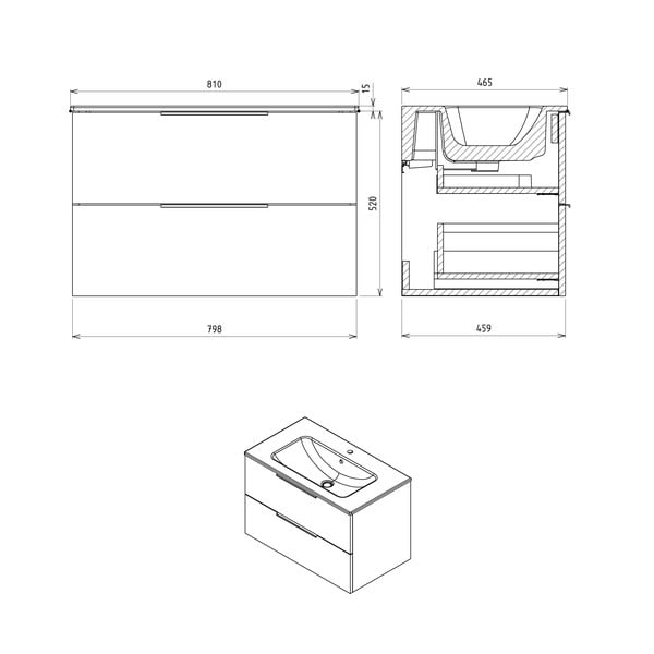 Mobile senza lavabo di colore naturale con effetto rovere da appendere 80x52 cm Cirasa – Sapho-image-3