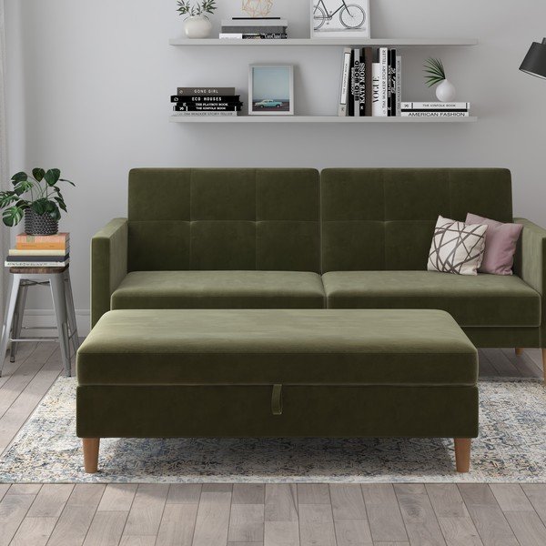 Poggiapiedi in velluto verde Lilly - Støraa-image-1