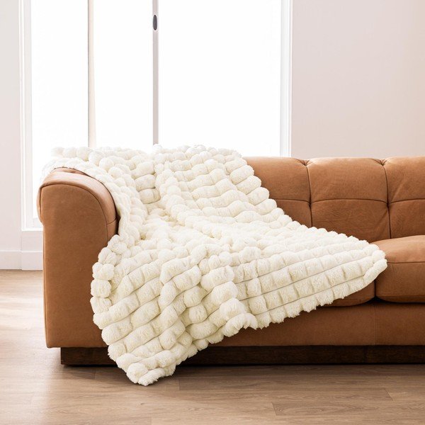 Coperta color crema in micropile/in pelliccia finta 180x220 cm Igloo – douceur d'intérieur-image-2