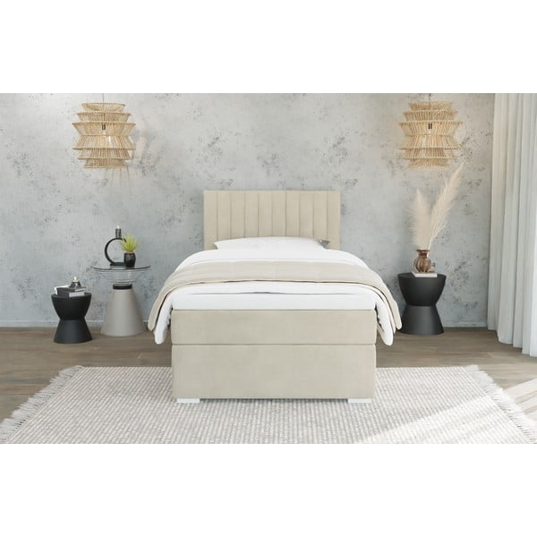 Letto singolo imbottito con contenitore beige con materasso e topper inclusi 90x200 cm Bunny – Ropez-image-2