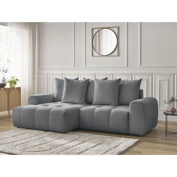Divano angolare grigio allungabile/con contenitore (con penisola a sinistra/con chaise lounge) con rivestimento in ciniglia Roxelane – Bobochic Paris-image-4
