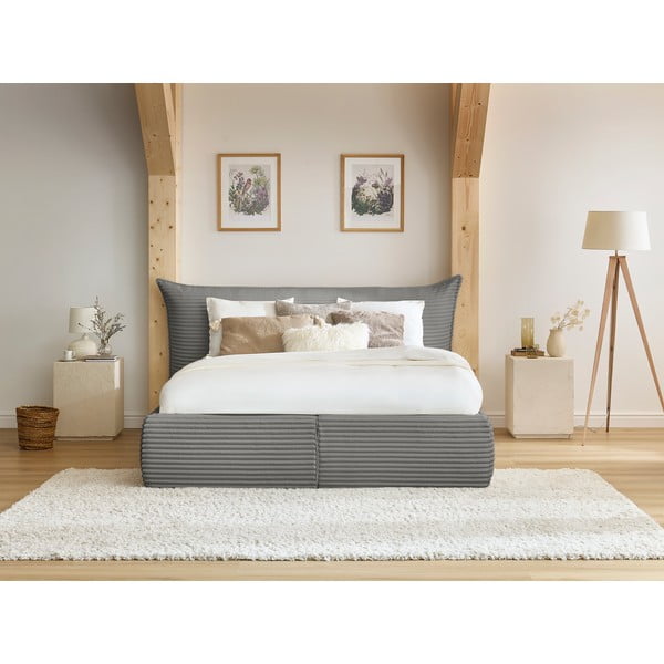 Letto matrimoniale grigio imbottito con spazio contenitivo con griglia inclusa 180x200 cm Jade – Bobochic Paris-image-1