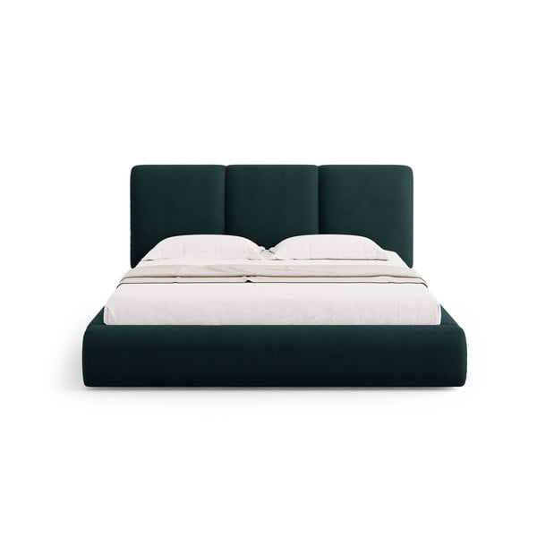 Letto matrimoniale imbottito verde scuro con contenitore con griglia 160x200 cm Brody - Mazzini Beds-image-3