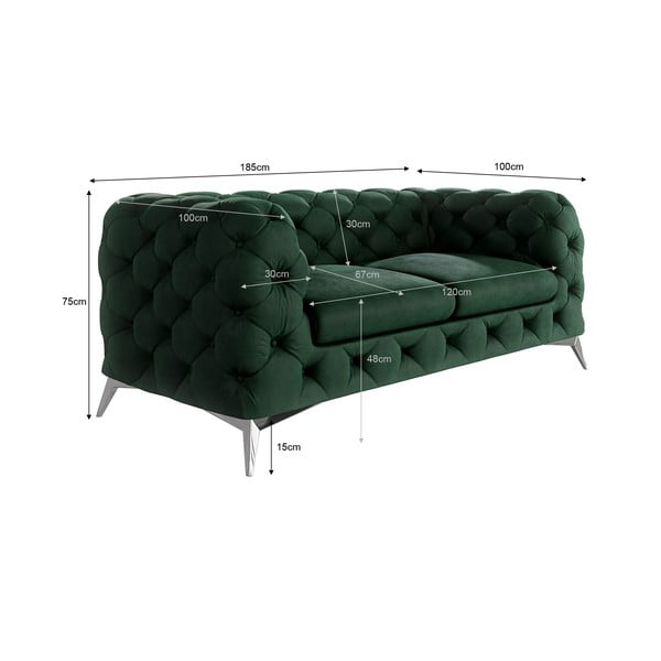 Divano verde scuro con rivestimento in velluto 185 cm Chelsea – Ropez-image-3