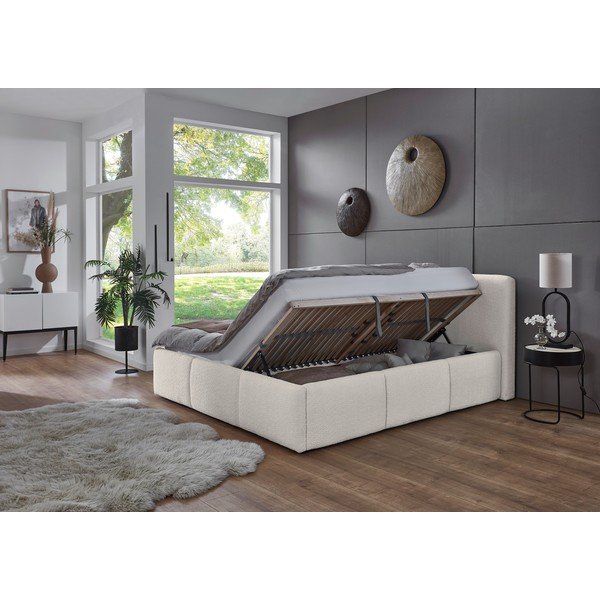 Letto matrimoniale imbottito avorio con contenitore con rete inclusa 180x200 cm Merida – Meise Möbel-image-2