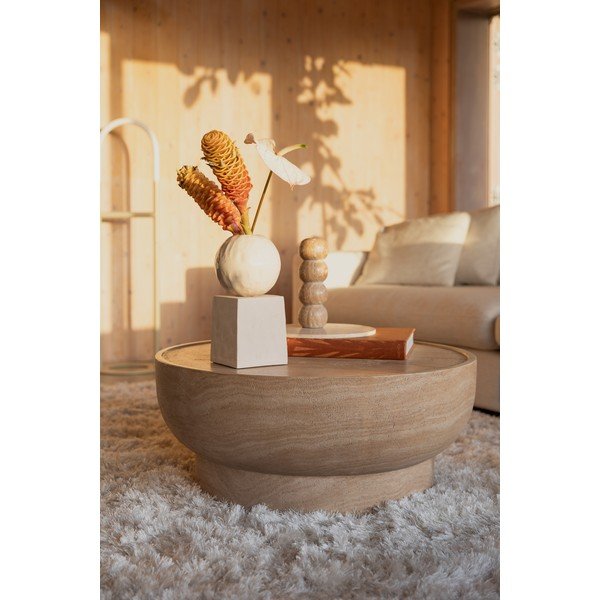 Tavolino da salotto rotondo di colore naturale con effetto pietra ø 80 cm Noble – Zuiver-image-1