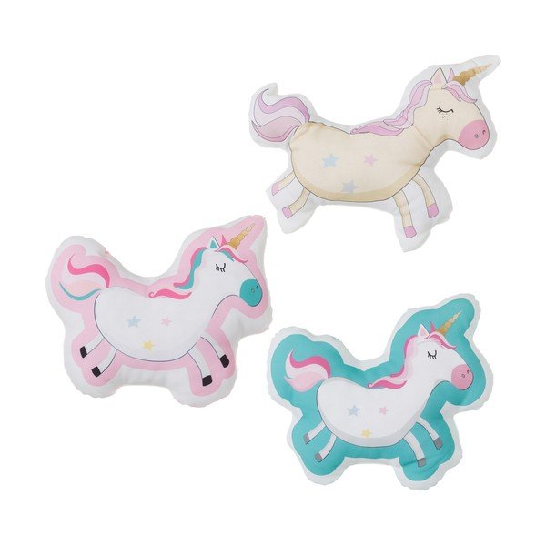 Sada 3 barevných polštářků ve tvaru jednorožce Unimasa, 34 x 30 cm