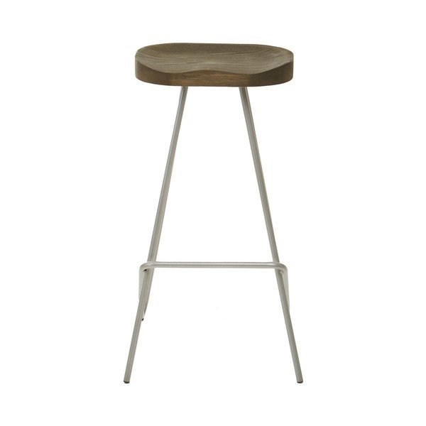 Sedia da bar argentata/di colore naturale in olmo massiccio (altezza della seduta 78 cm) District – Premier Housewares-image-2
