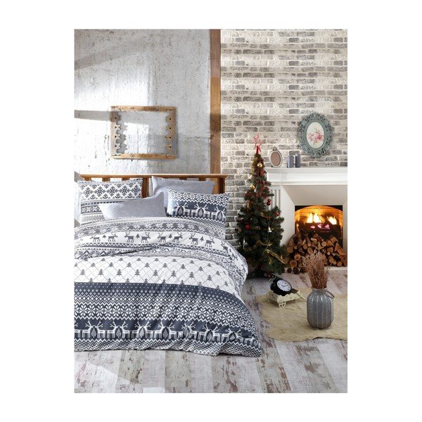 Biancheria da letto matrimoniale in cotone natalizio con lenzuolo Nazenin Home Alesia, 200 x 220 cm - Mijolnir