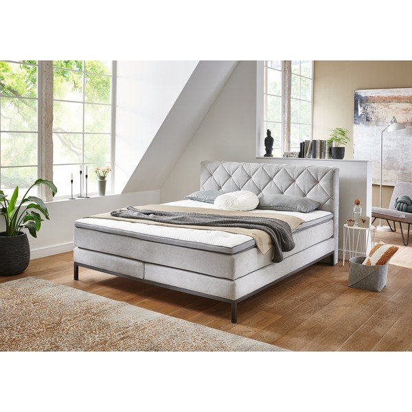 Letto boxspring grigio chiaro 180x200 cm Rockaway - Rojaplast-image-1