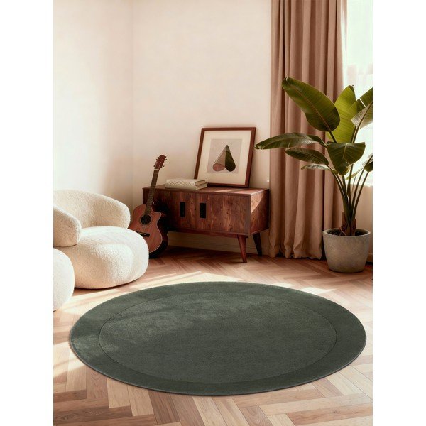 Tappeto rotondo verde scuro in misto lana tessuto a mano ø 150 cm Kivi – Villeroy&Boch-image-1