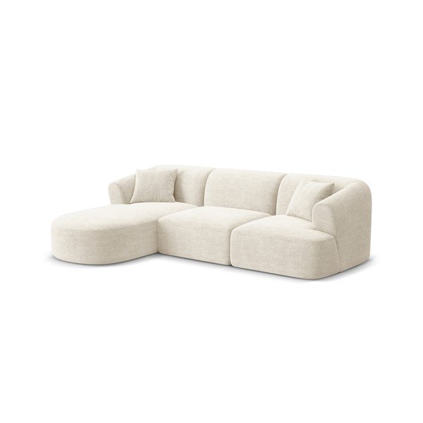 Divano angolare beige (con penisola a sinistra/con chaise lounge) con rivestimento in velluto a coste Campi – Cosmopolitan Design-image-1