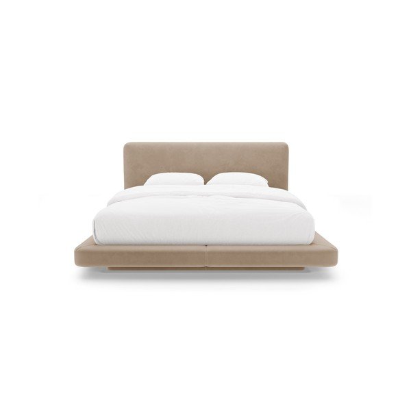 Letto matrimoniale imbottito marrone chiaro 140x200 cm Linea – Micadoni -image-3