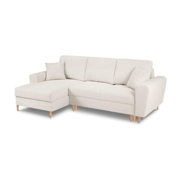 Divano angolare beige allungabile e con contenitore (con penisola a sinistra/con chaise lounge) con rivestimento in bouclé Kyoto – Cosmopolitan Design-image-1