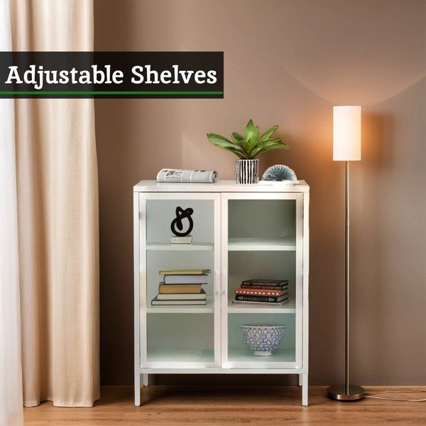 Vetrina bianca in acciaio 80x102x40 cm Acier – Premier Housewares-image-3