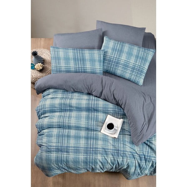 Biancheria da letto blu per letto matrimoniale/per letto prolungato con lenzuolo incluso/4 pz 200x220 cm Ekose – Mila Home-image-1