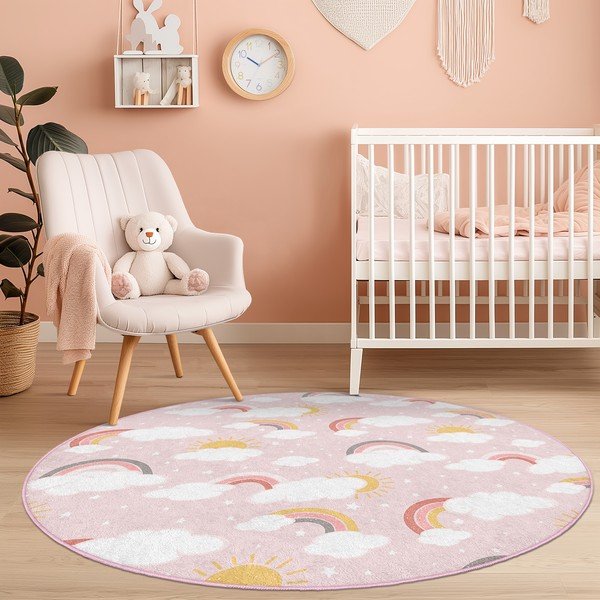Tappeto per bambini rosa lavabile ø150 cm Rainbow World – Mila Home-image-3