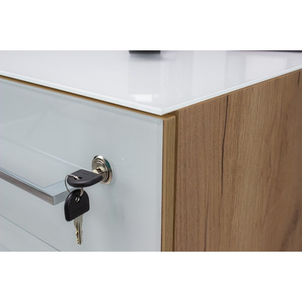 Armadietto bianco con effetto rovere con chiusura a chiave/su ruote 40x55x50 cm Monteria – Germania-image-1