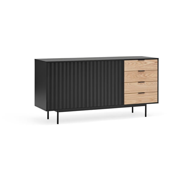 Cassettiera bassa nera-colore naturale effetto rovere 159x80 cm Sierra – Teulat-image-3