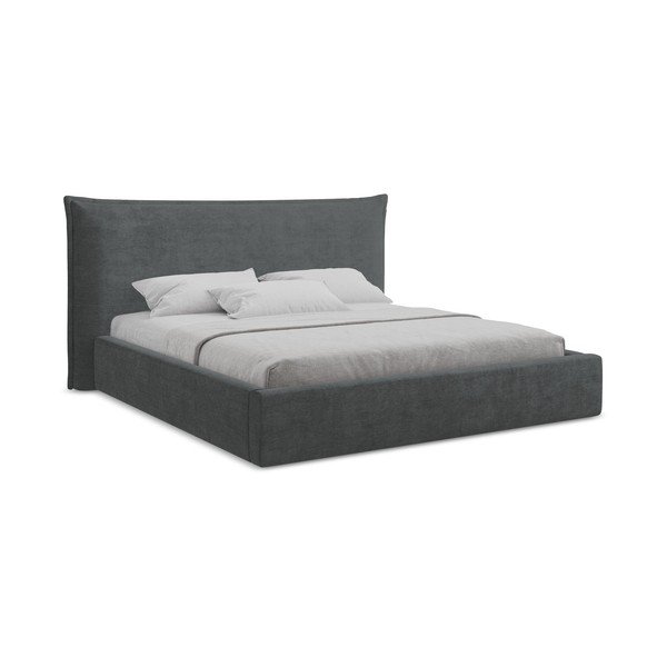 Letto matrimoniale imbottito grigio scuro con contenitore con rete inclusa 180x200 cm Esala – Makamii