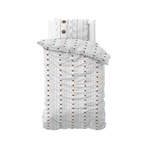 Lenzuolo singolo di flanella bianca Knit Buttons, 140 x 220 cm - Sleeptime