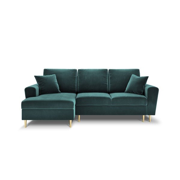 Divano angolare color petrolio allungabile e con contenitore (con penisola a sinistra/con chaise lounge) con rivestimento in velluto Kyoto – Cosmopolitan Design