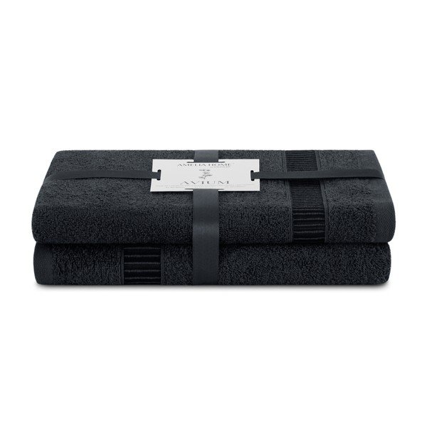 Set di asciugamani per viso e corpo tipo terry neri in cotone 2 pz Avium – Restilo