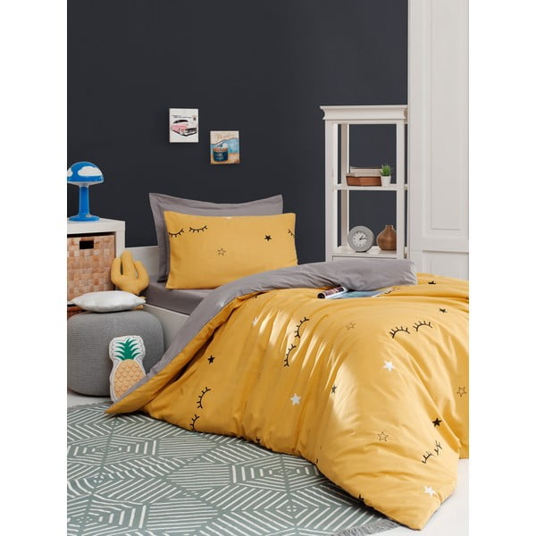 Set copripiumino e federa giallo/grigio per letto singolo 140x200 cm Dide – Mijolnir-image-1