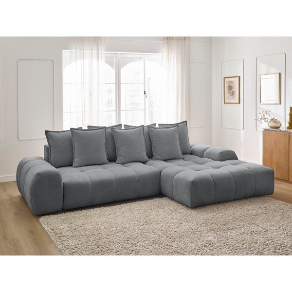 Divano angolare grigio scuro allungabile e con contenitore (penisola a destra/chaise lounge) con rivestimento in ciniglia Everest – Bobochic Paris-image-1