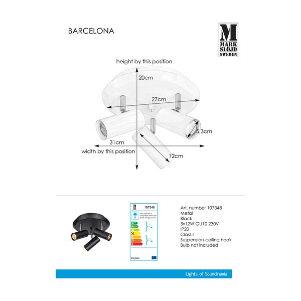 Lampada da parete nera Barcelona Tres - Markslöjd-image-2