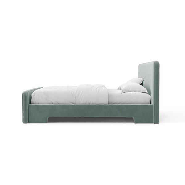 Letto matrimoniale imbottito azzurro con rete inclusa 160x200 cm Eda – Micadoni -image-3