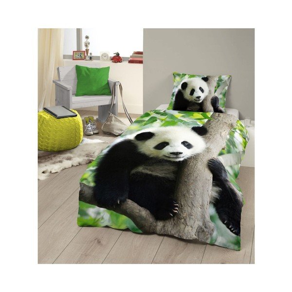 Dětské povlečení na jednolůžko z čisté bavlny s motivem pandy Good Morning , 140 x 200 cm-image-1