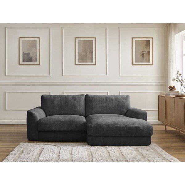 Divano angolare nero (con penisola a destra/con chaise lounge) con rivestimento in ciniglia Leonore – Bobochic Paris-image-1