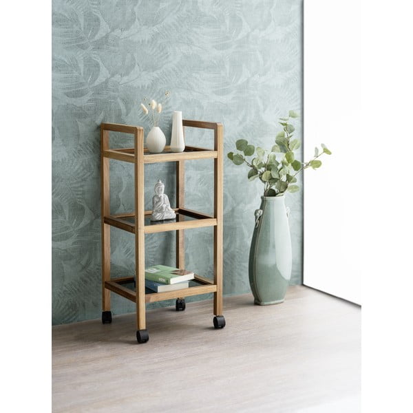 Scaffale per il bagno nero/di colore naturale in acacia massiccia 35x76,5 cm Fondi – Wenko-image-2