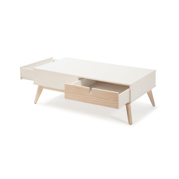 Tavolino bianco con 2 cassetti e gambe in legno di pino Kiara - Marckeric-image-4