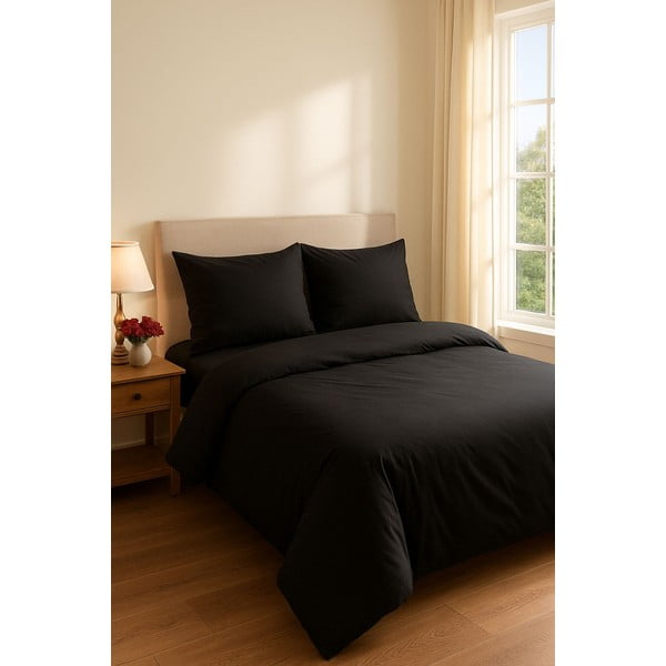 Set copripiumino e federa nero per letto matrimoniale o esteso con lenzuolo incluso/4 pezzi 200x220 cm Classic – Mila Home-image-2