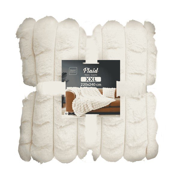 Coperta color crema in micropile/in pelliccia finta 220x240 cm Igloo – douceur d'intérieur-image-4
