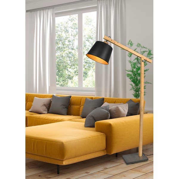 Lampada da terra in nero e naturale con paralume in metallo (altezza 156 cm) Harris - Trio-image-2