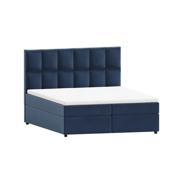 Letto matrimoniale imbottito blu scuro con spazio contenitivo 160x200 cm Flip - Ropez