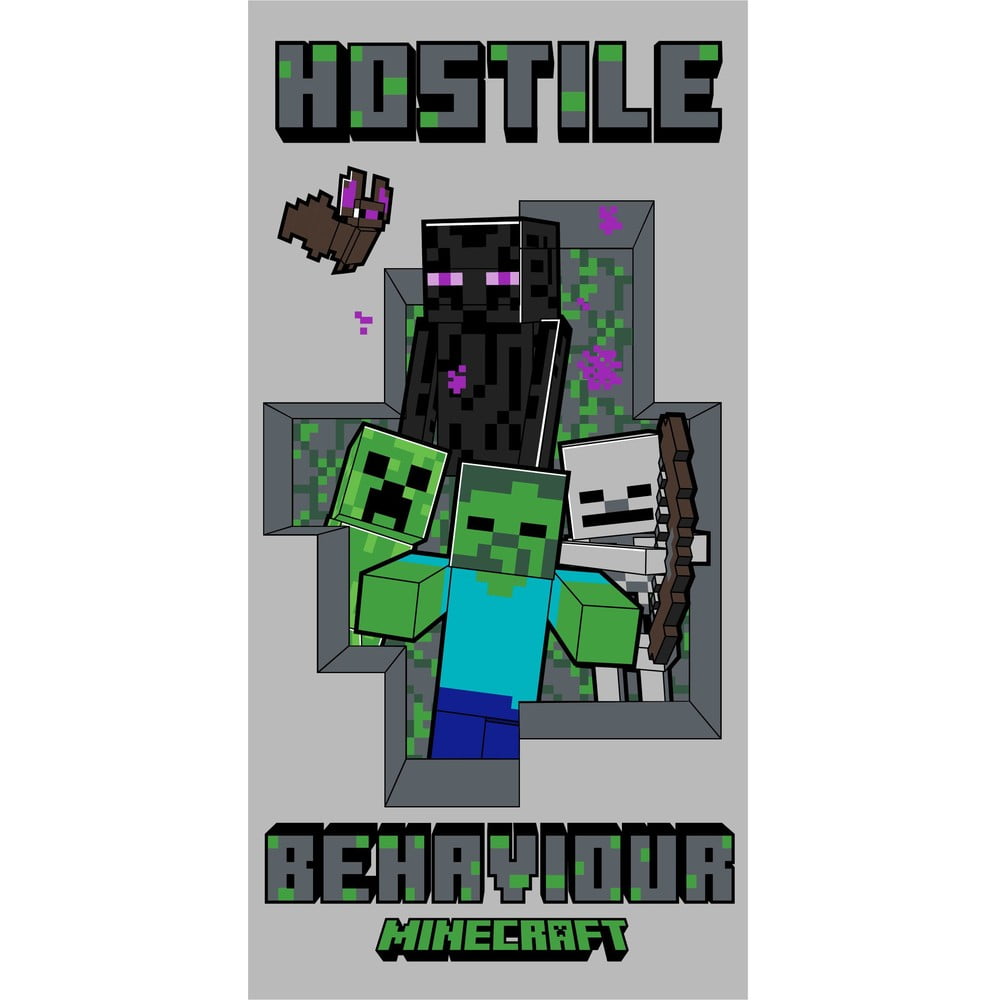 Asciugamano per bambini grigio in cotone 70x140 cm Minecraft Hostile Behaviour – Jerry Fabrics | Asciugamani per bambini