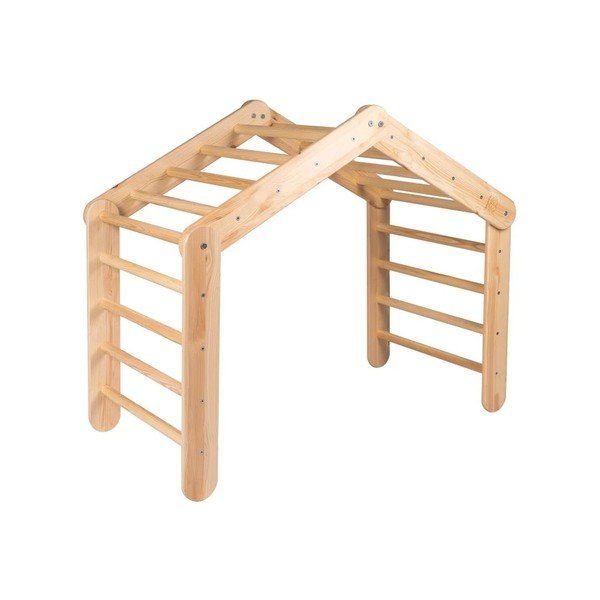 Pikler triangolo montessori azzurro/di colore naturale in pino massiccio 112x61x94 cm Montessori – Meowbaby-image-2