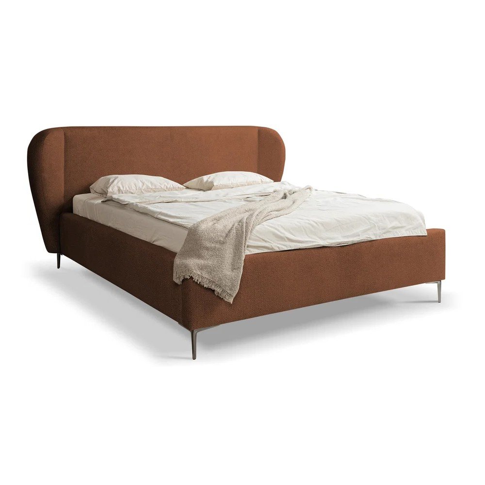 Letto matrimoniale imbottito color terracotta con rete inclusa 180x200 cm Makana – Makamii | Letti matrimoniali