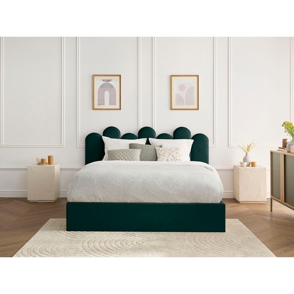 Letto matrimoniale imbottito verde contenitore e rete inclusi 160x200 cm Badja - Bobochic Paris-image-1