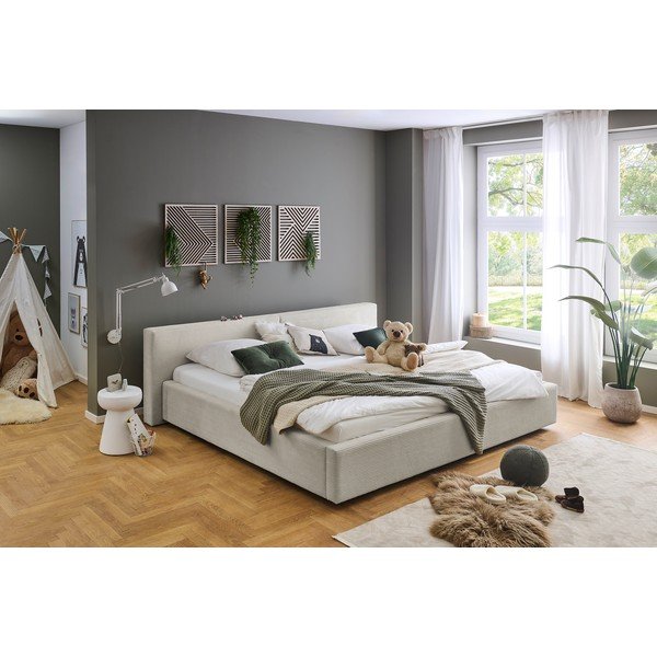 Letto matrimoniale imbottito beige con contenitore con rete inclusa 200x240 cm Cube – Meise Möbel-image-1