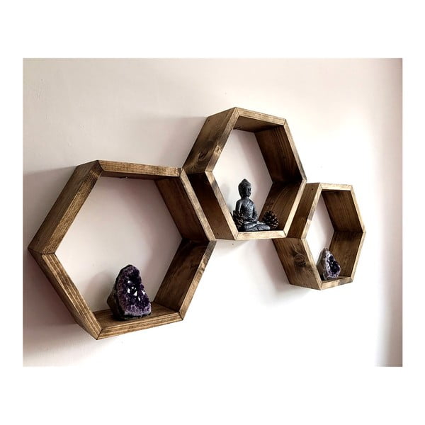 Set di 3 mensole da parete in legno Bee - Evila Originals-image-3